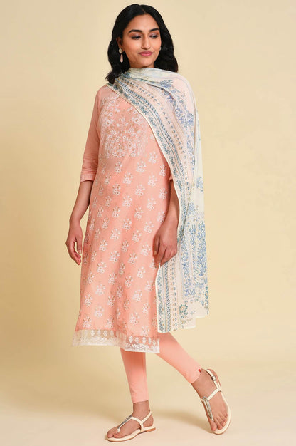 W for Woman Peach Glitter Printed kurta