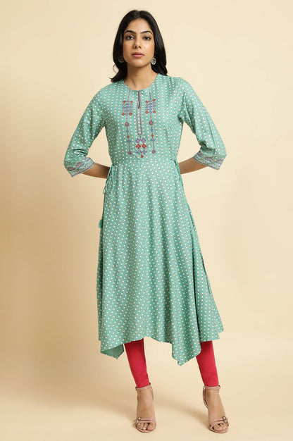 W for Woman Green Embroidered Asymmetric kurta