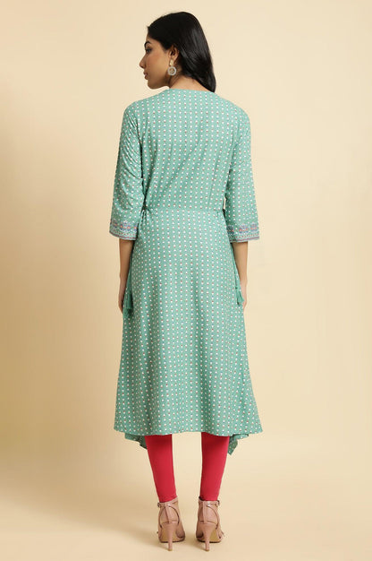 W for Woman Green Embroidered Asymmetric kurta