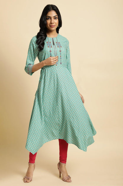 W for Woman Green Embroidered Asymmetric kurta