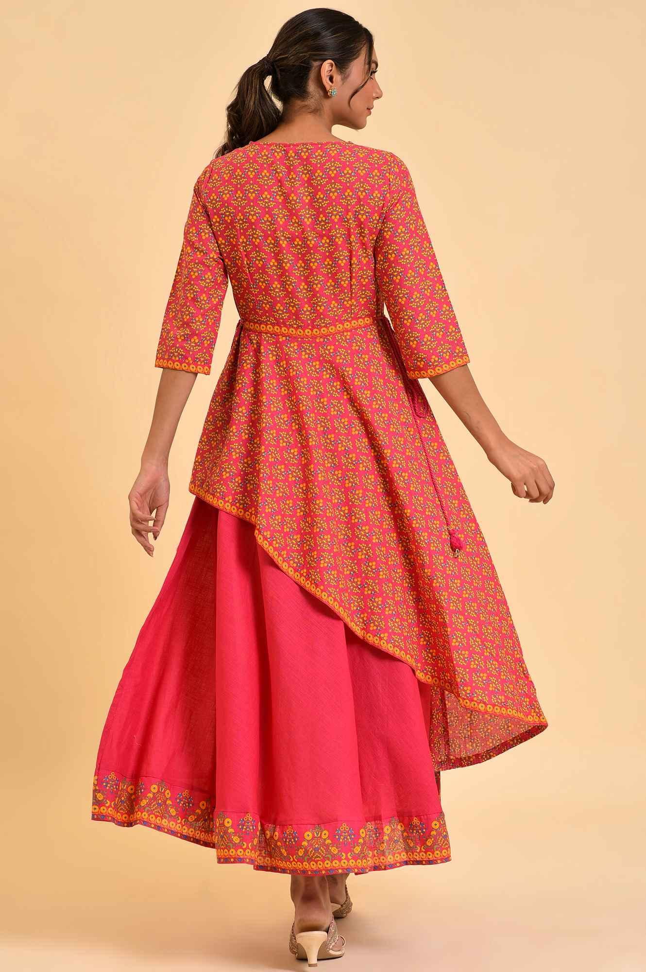 W for Woman Pink Printed Asymmetrical Festive Dress