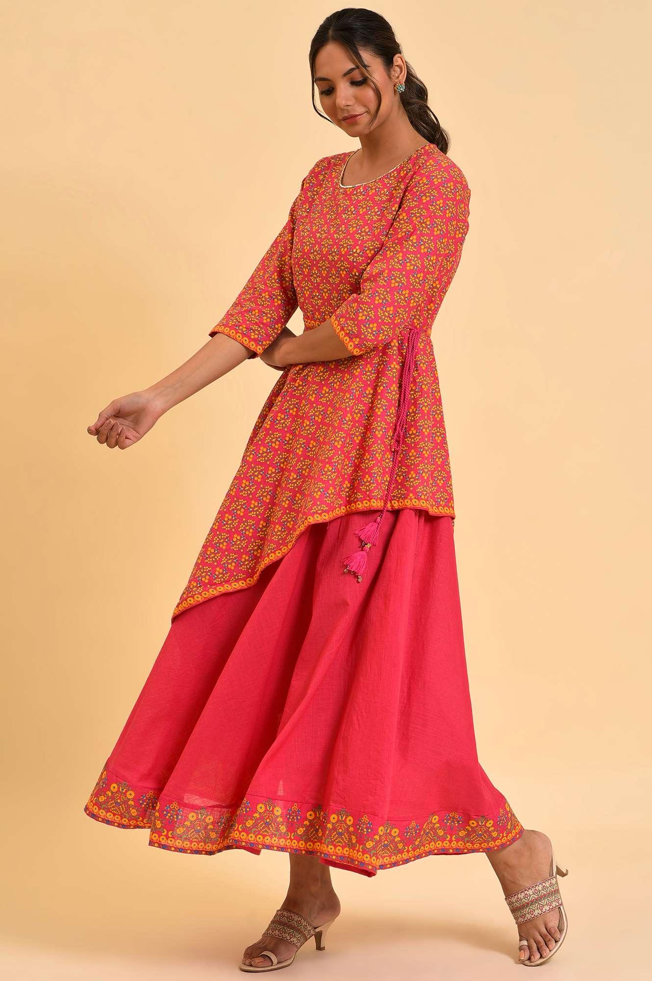 W for Woman Pink Printed Asymmetrical Festive Dress