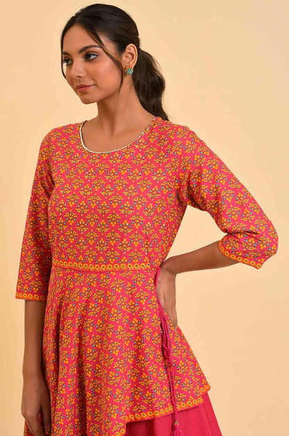 W for Woman Pink Printed Asymmetrical Festive Dress