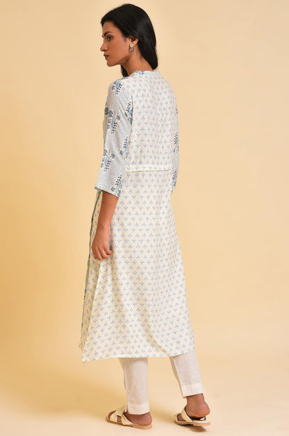 W for Woman Plus Size White Printed Button Down kurta