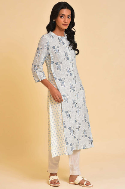 W for Woman White Cotton Printed Button-Down Kurta