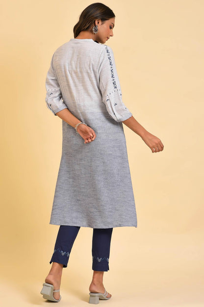 W for Woman Grey And Blue Ombre A-Line Embroidered kurta