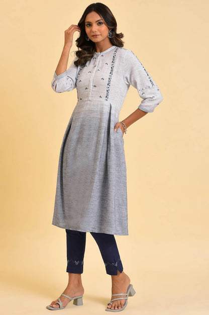 W for Woman Grey And Blue Ombre A-Line Embroidered kurta