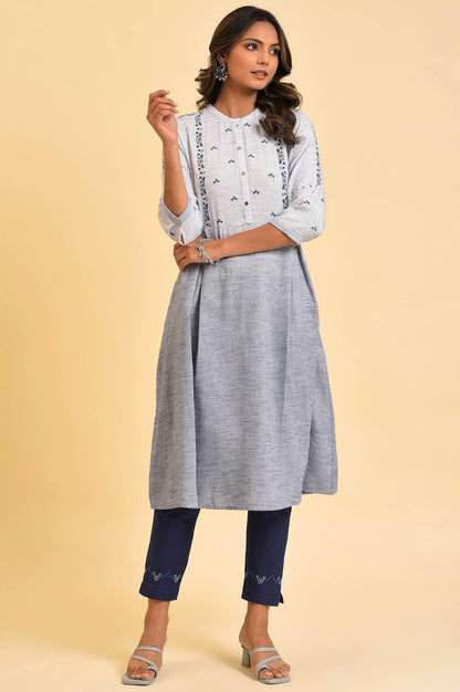W for Woman Grey And Blue Ombre A-Line Embroidered kurta
