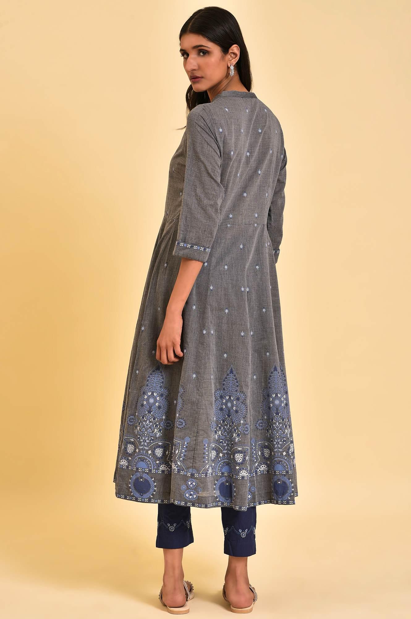 W for Woman Grey Flared Printed kurta