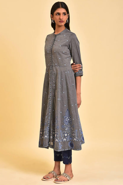W for Woman Grey Flared Printed kurta