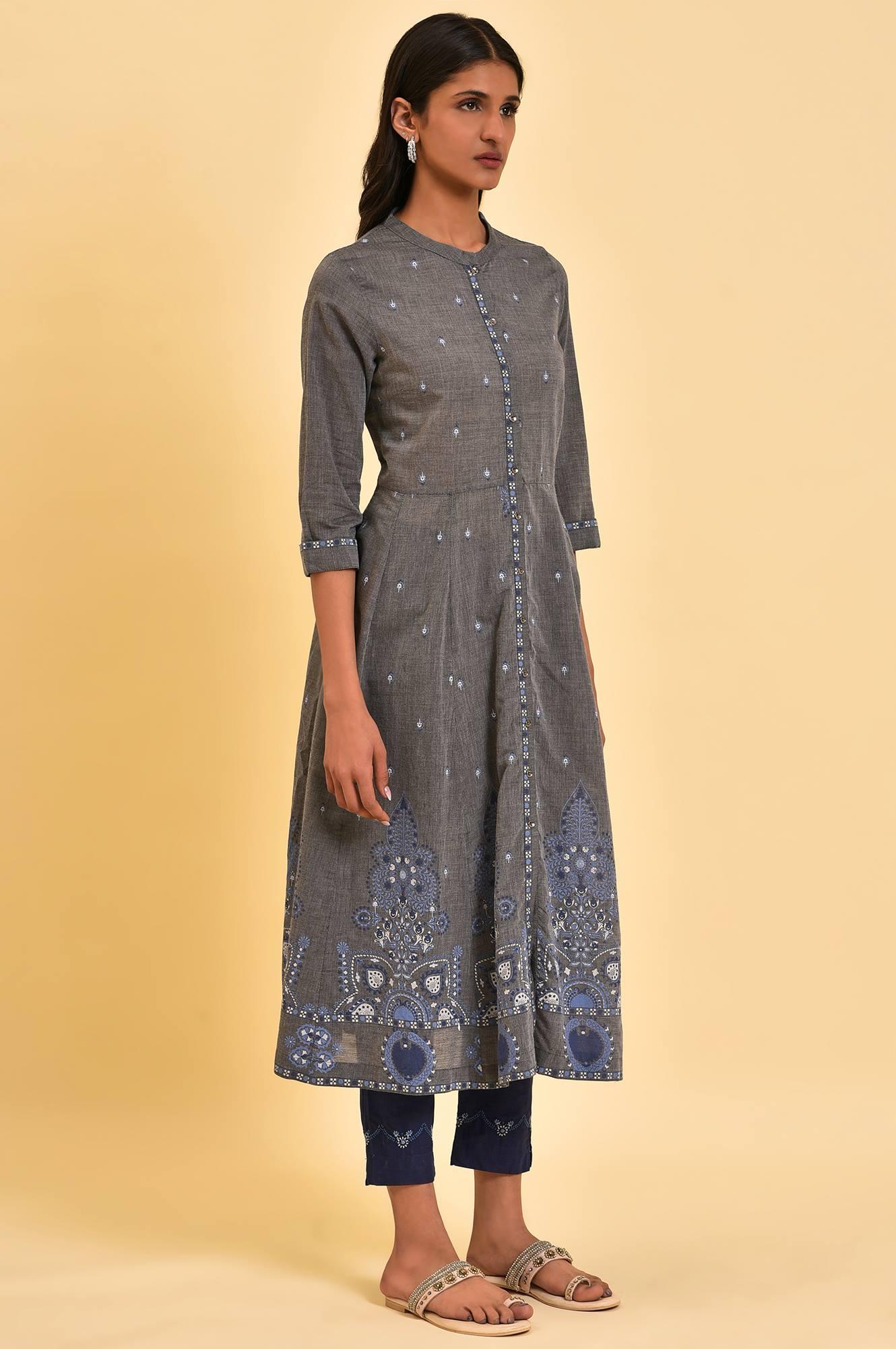 W for Woman Grey Flared Printed kurta