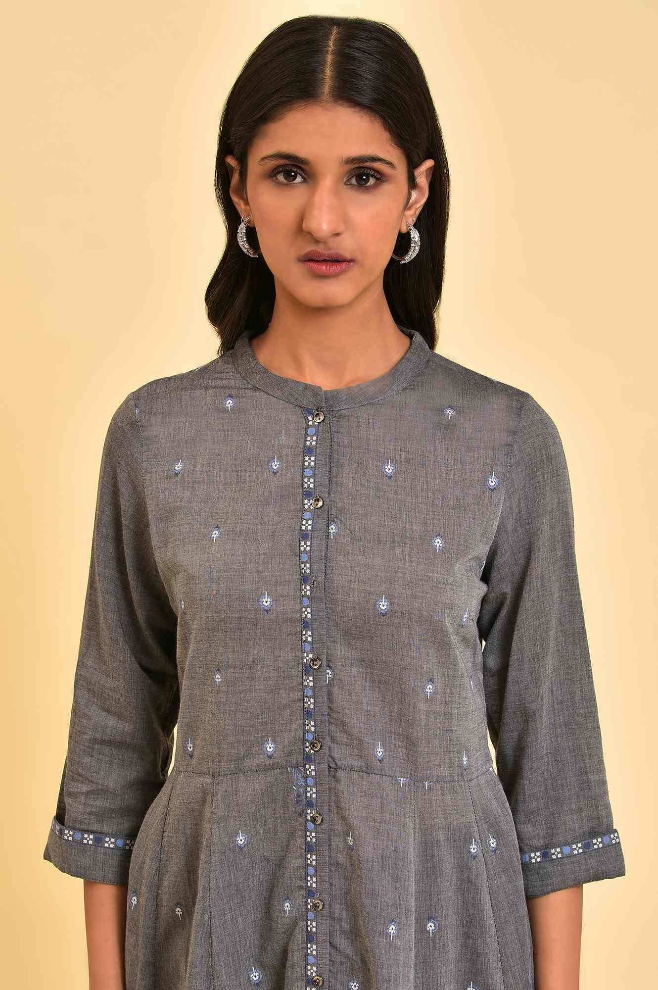 W for Woman Grey Flared Printed kurta