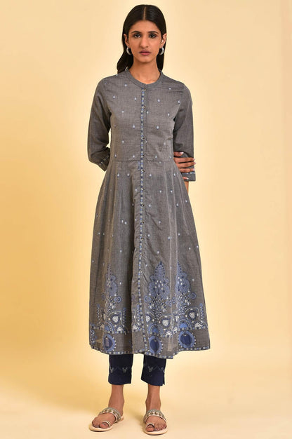 W for Woman Grey Flared Printed kurta