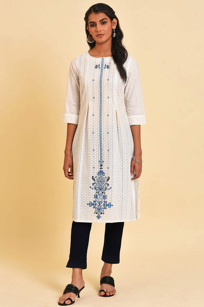 W for Woman White Placement Print Dobby kurta