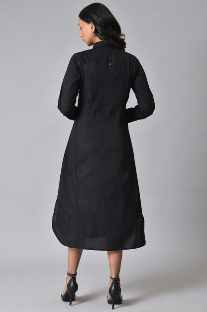 W for Woman Black Cotton Embroidered Shirt Dress