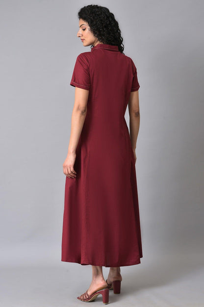 W for Woman Maroon Cotton Plus Size Shirt Dress