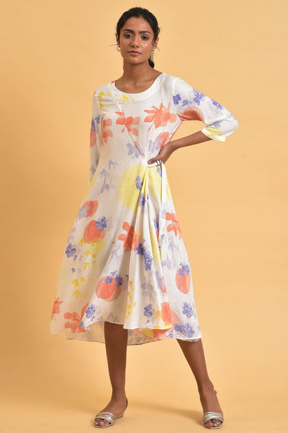 W for Woman Ecru Floral Printed Summer Wrap Dress