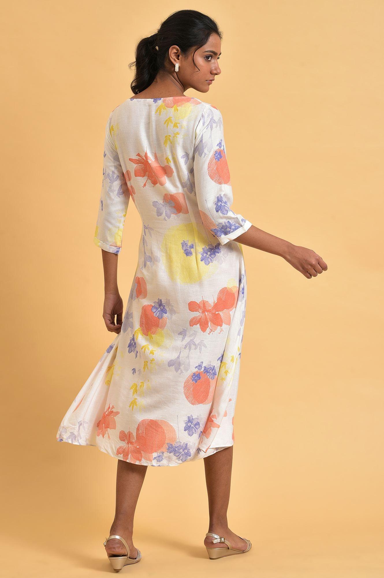 W for Woman Ecru Floral Printed Summer Wrap Dress