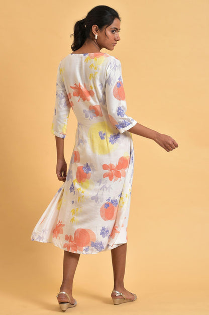 W for Woman Ecru Floral Printed Summer Wrap Dress
