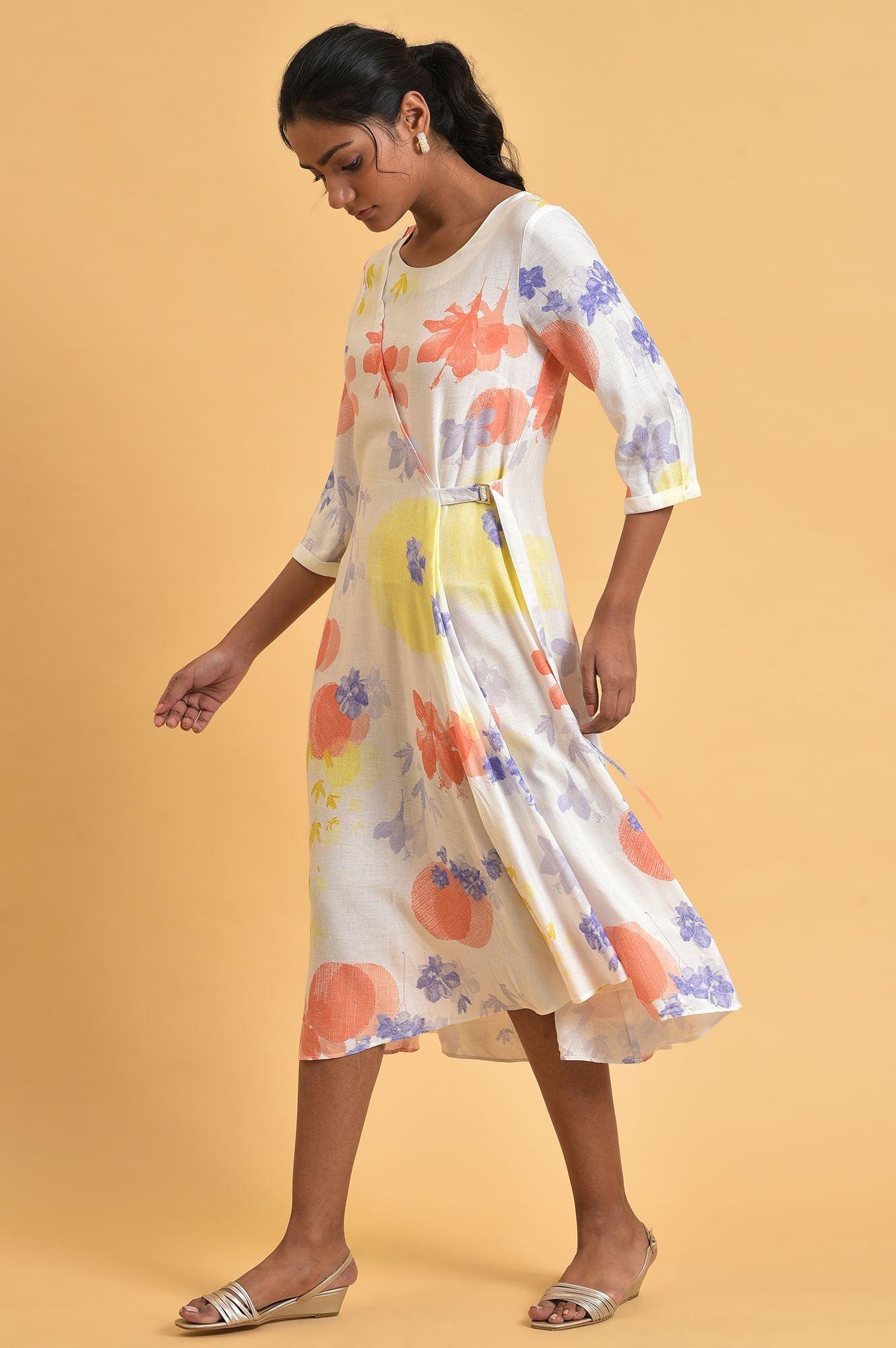 W for Woman Ecru Floral Printed Summer Wrap Dress