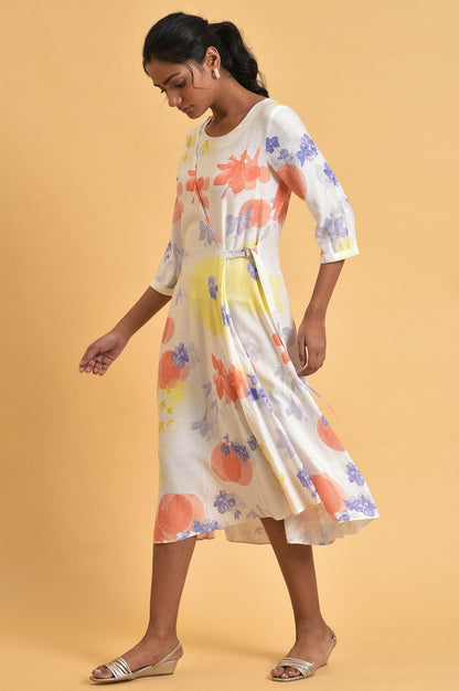 W for Woman Ecru Floral Printed Summer Wrap Dress
