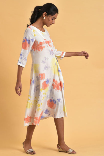 W for Woman Ecru Floral Printed Summer Wrap Dress