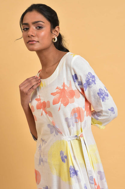 W for Woman Ecru Floral Printed Summer Wrap Dress