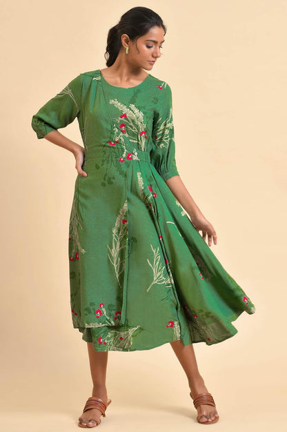 W for Woman Green Floral Printed Western Wrap Dress