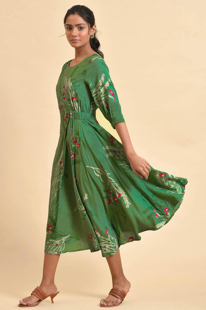 W for Woman Green Floral Printed Western Wrap Dress