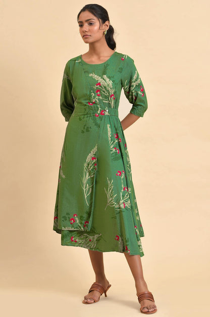 W for Woman Green Floral Printed Western Wrap Dress