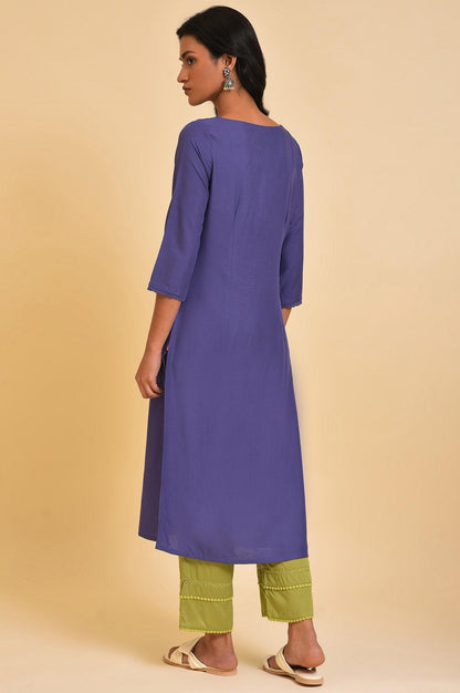 W for Woman Purple Embroidered Cotton Straight Kurta
