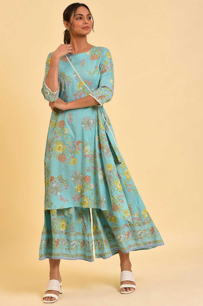 W for Woman Light Blue Printed Angrakha Jumpsuit