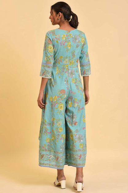 W for Woman Light Blue Printed Angrakha Jumpsuit