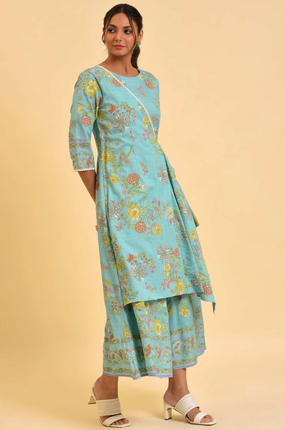 W for Woman Light Blue Printed Angrakha Jumpsuit