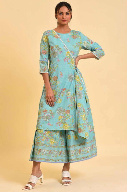 W for Woman Light Blue Printed Angrakha Jumpsuit