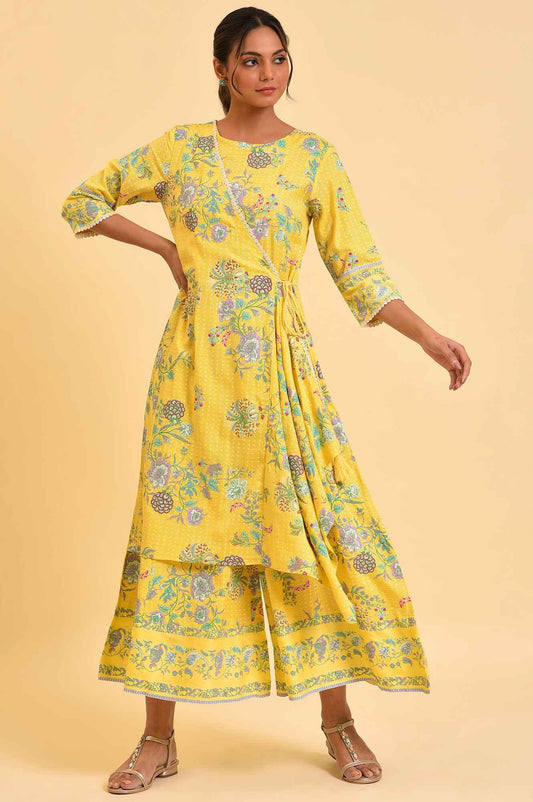 W for Woman Yellow Printed Angrakha Jumpsuit