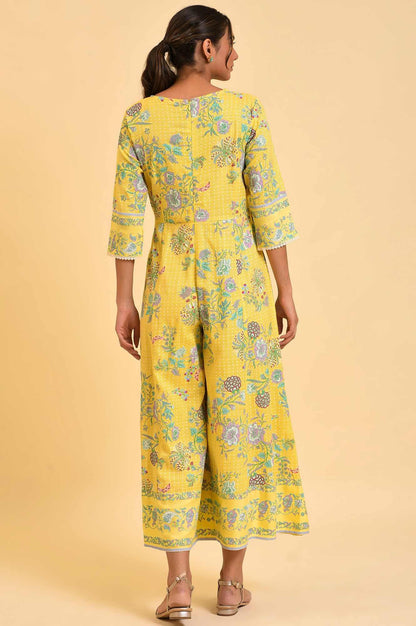 W for Woman Yellow Printed Angrakha Jumpsuit