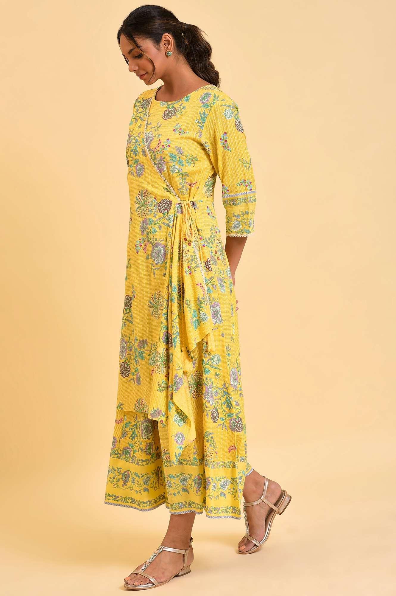 W for Woman Yellow Printed Angrakha Jumpsuit