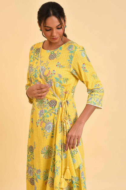 W for Woman Yellow Printed Angrakha Jumpsuit