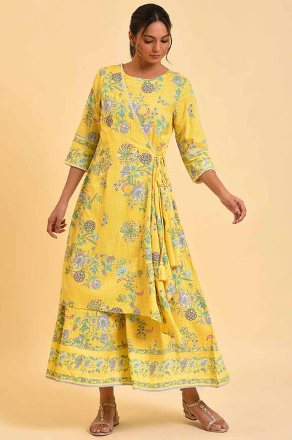 W for Woman Yellow Printed Angrakha Jumpsuit