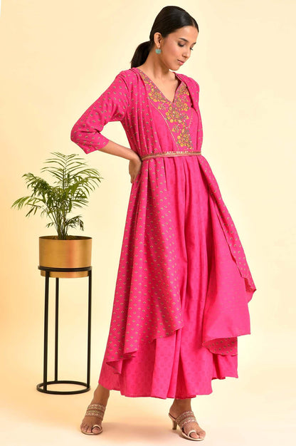 W for Woman Pink Printed Draped Jumpsuit With Embroidered Belt
