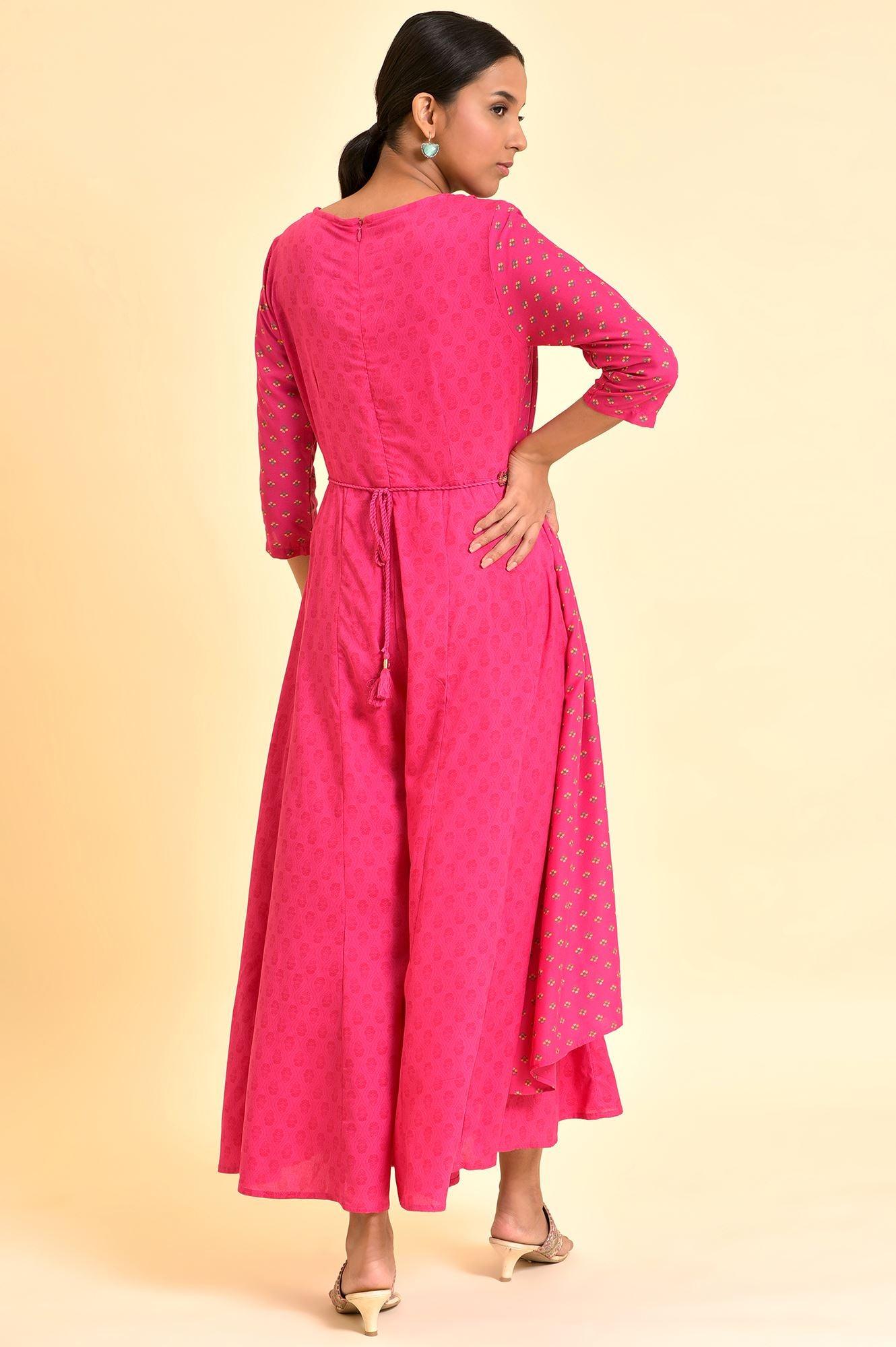 W for Woman Pink Printed Draped Jumpsuit With Embroidered Belt