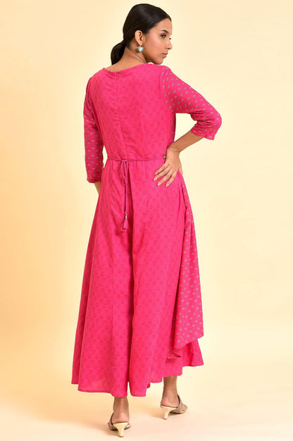 W for Woman Pink Printed Draped Jumpsuit With Embroidered Belt