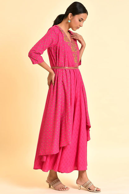 W for Woman Pink Printed Draped Jumpsuit With Embroidered Belt