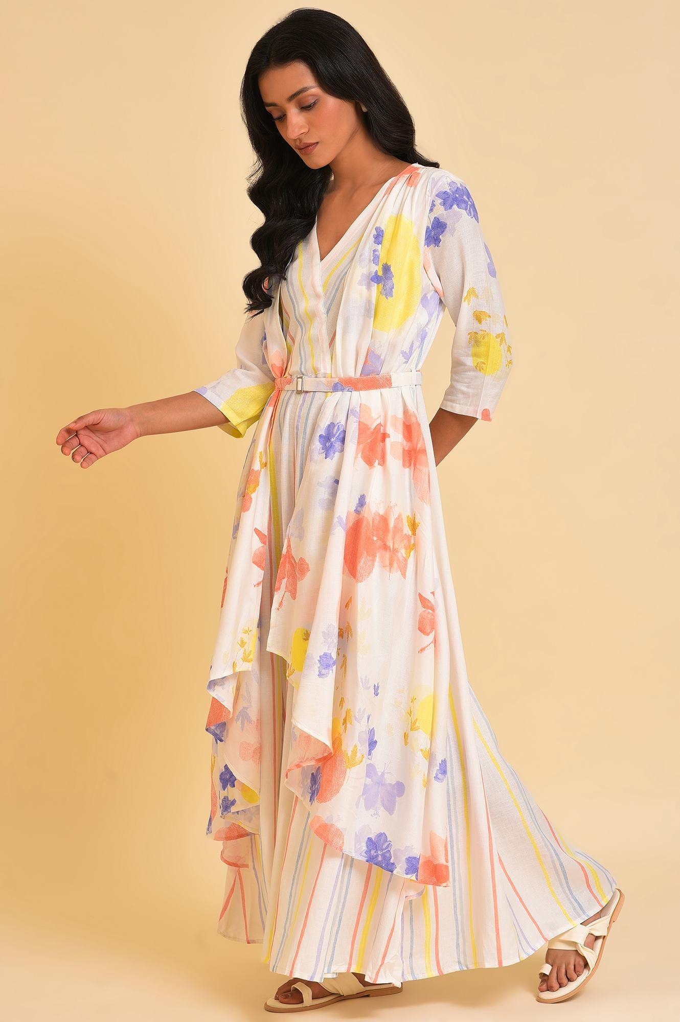W for Woman Ecru Print Mix Jumpsuit