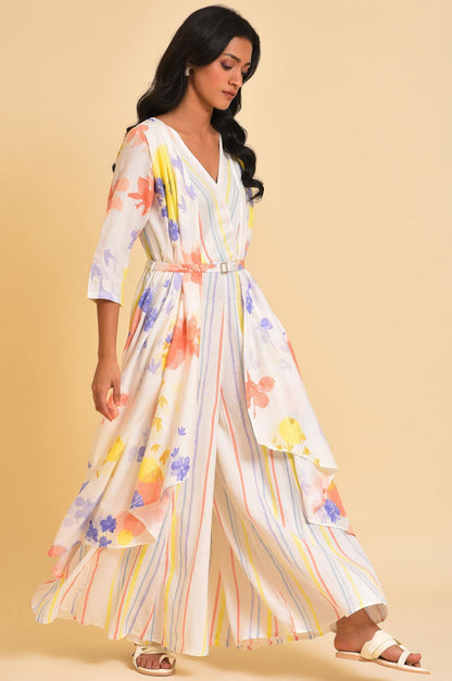 W for Woman Ecru Print Mix Jumpsuit