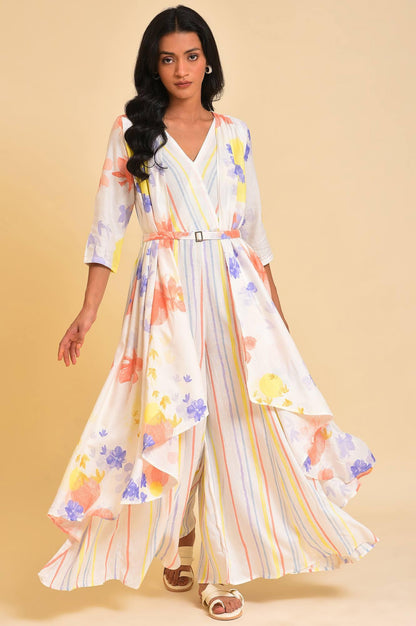 W for Woman Ecru Print Mix Jumpsuit