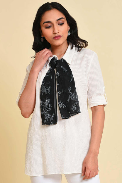 W for Woman White Seer Sucket Top With Detachable Scarf