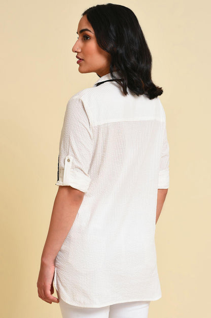 W for Woman White Seer Sucket Top With Detachable Scarf
