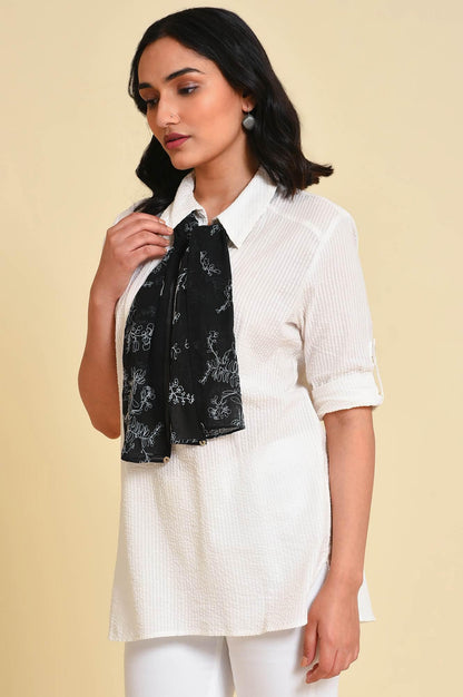 W for Woman White Seer Sucket Top With Detachable Scarf